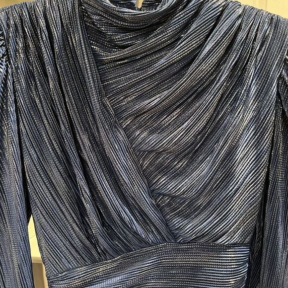 SABINA MASAYEV (NWT) Maya Foil Pleated Knit Minidress, Blue, Size S - Picture 6 of 13